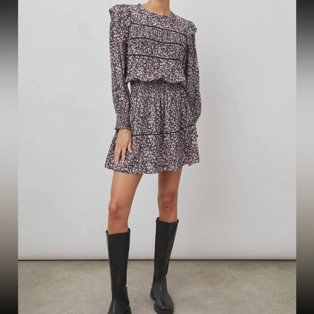 Rails Floral Long Sleeve Dress - Black and White